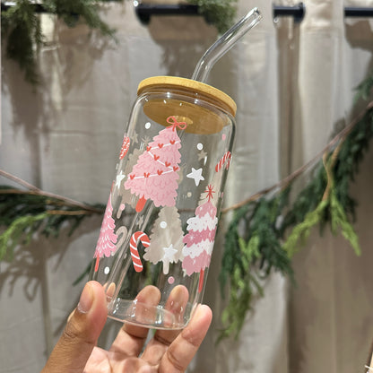 Pink Christmas Glass Cup