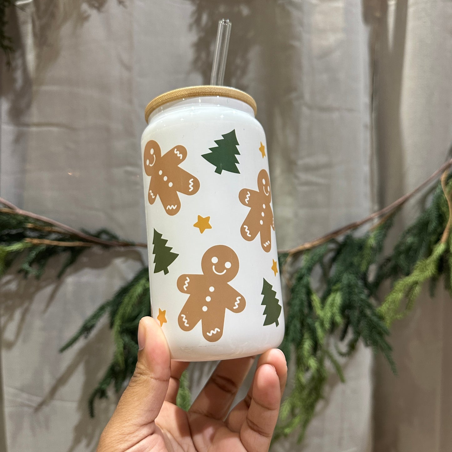 Gingerbread & Trees Glass Cup