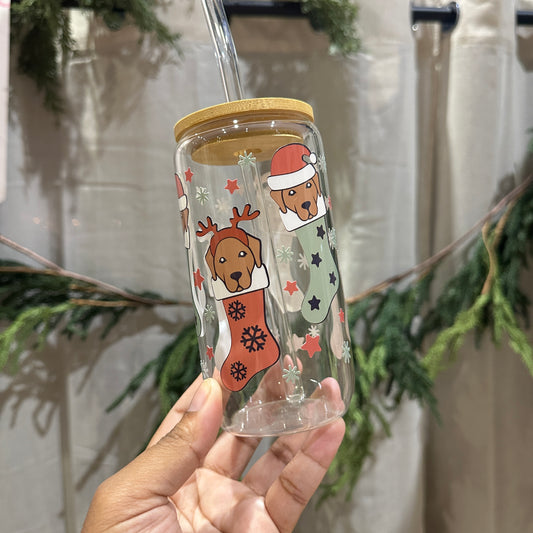 Christmas Pups Glass Cup