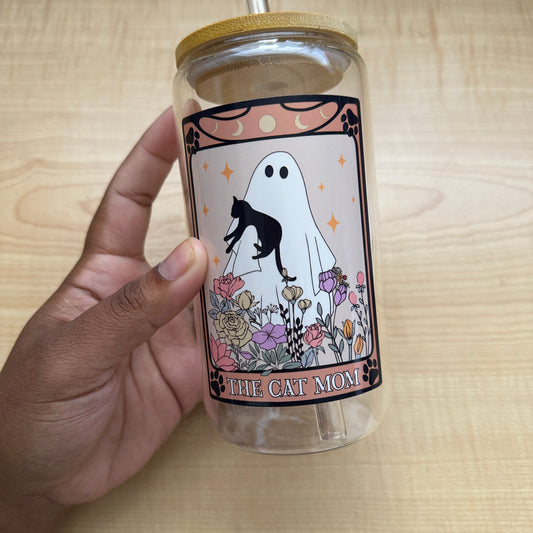 The Cat Mom Ghost Glass Cup